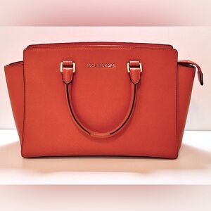 Michael Kors Selma Medium Saffiano Leather Satchel Bag Orange